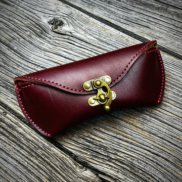 Sunglass case - Burgundy, Antique Brass Swing clasp